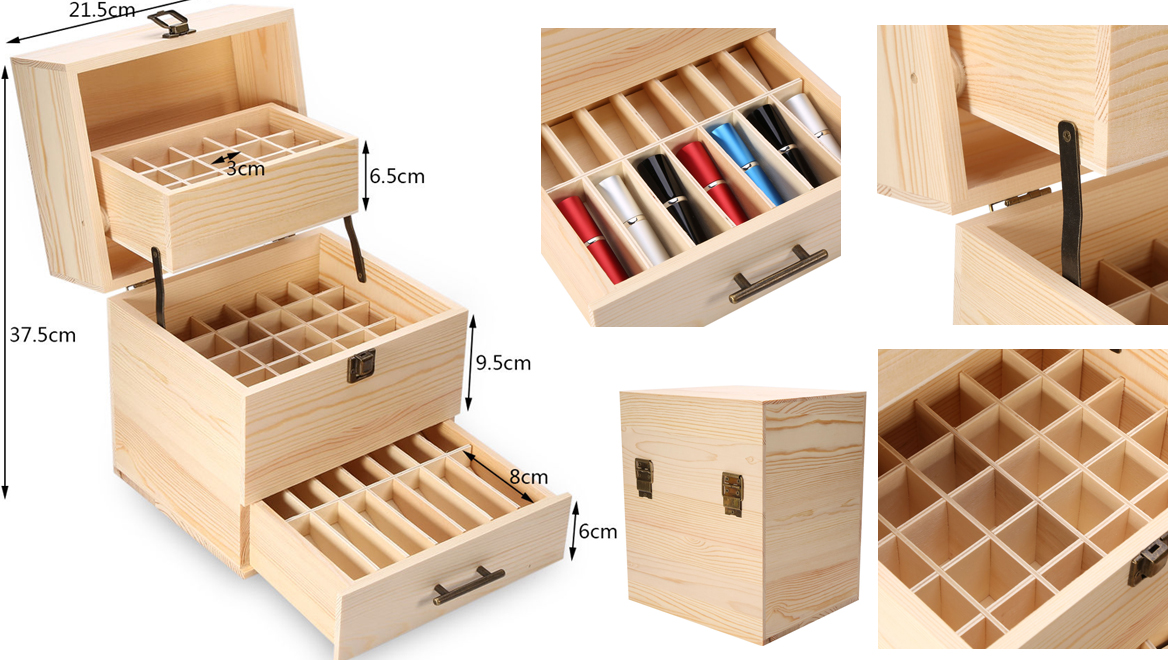 59 Bottles High-quality Wooden Essential Oil Storage Box Oil Case Holder 3  Tier